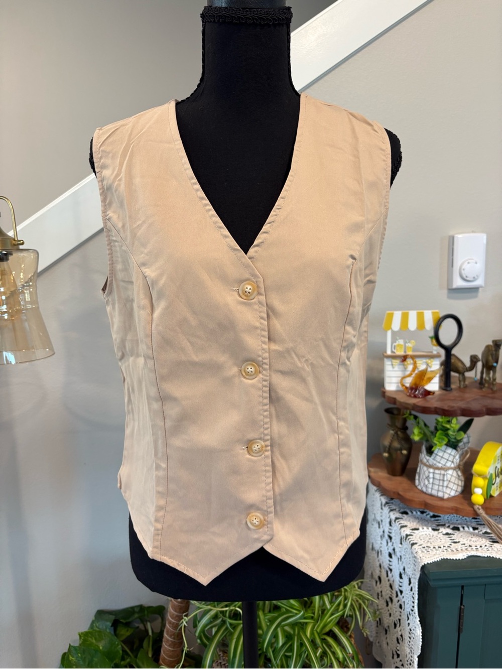 Zanzea Beige Button-Front V-Neck Women's Vest